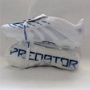 adidas Predator White and Blue Firm-Ground Soccer Cleats